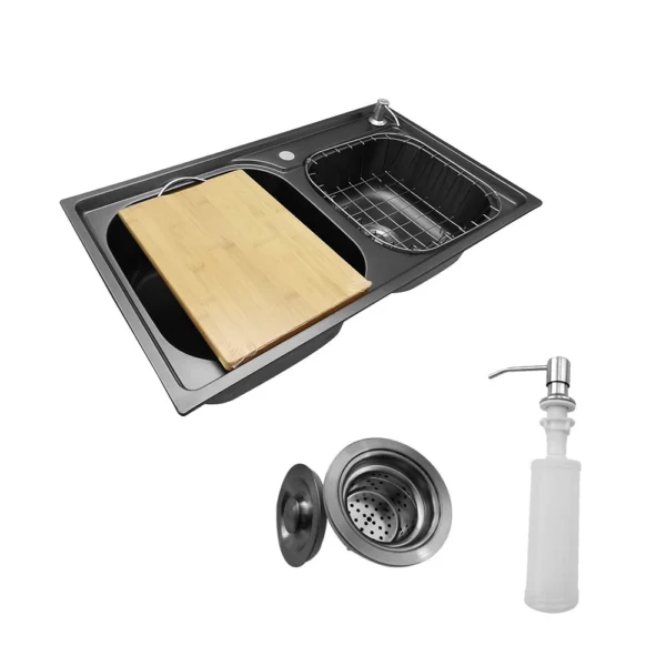 Cuba Pia Gourmet Luxo Prizi Queenbox Preta Aço Inox 201 43x78cm Kit Completo - preto