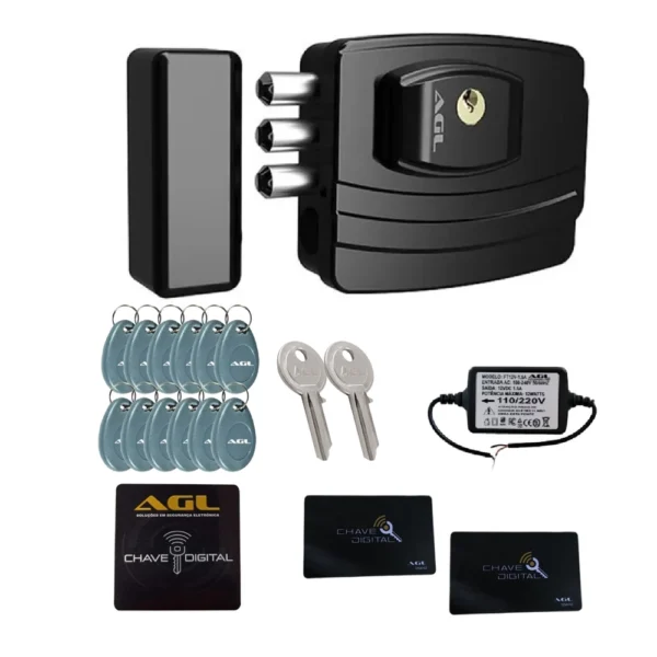 Kit fechadura eletronica agl ultra card preta + 10 tag extras