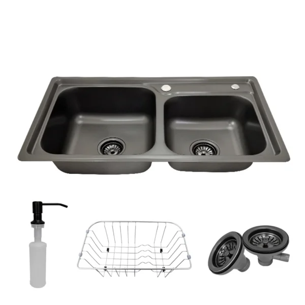 Cuba Pia Dupla Cozinha Gourmet Preta Inox Acessórios Tubrax