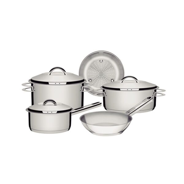 Jogo de Panelas Tramontina Solar em Aço Inox com Fundo Triplo e Tampas de Inox 5 Peças