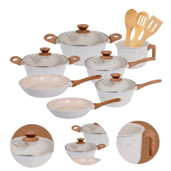Jogo de Panelas Antiaderente Cerâmico Fogão Indução Kit 10 Peças Vanilla Cook Marmol